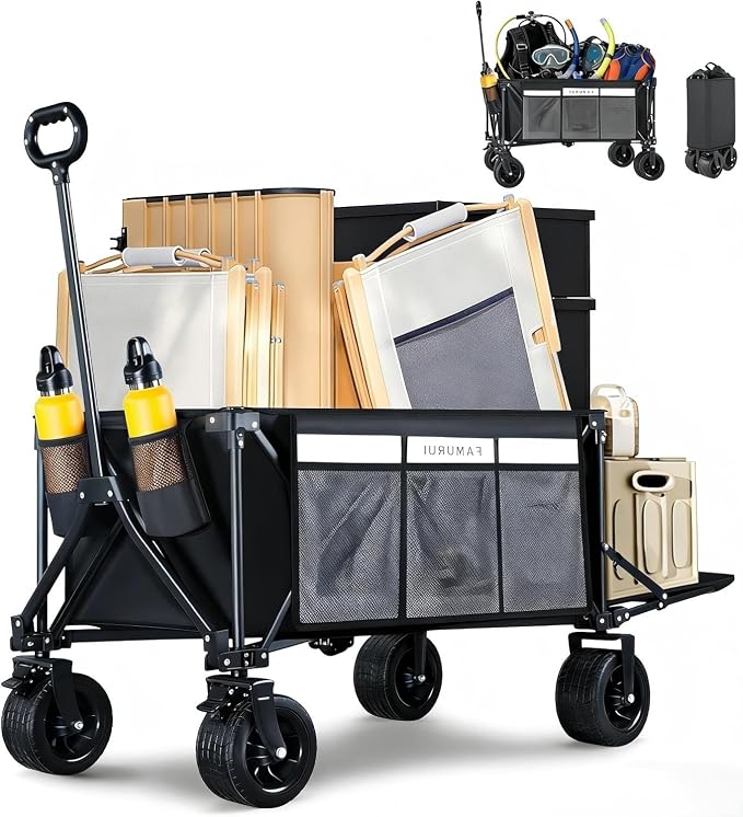 50" Extra Long Folding Wagon Cart, Heavy Duty Wagon with 400 lbs Capacity | 360L Large Storage Space for Everyday Hauling