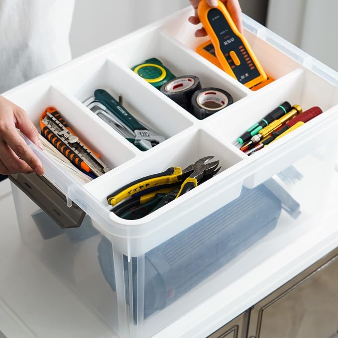 Citylife 32QT Clear Craft Organizers and Storage Box with Removable Tray | Stackable Art Supply Organizer Storage Bins with Lids for Beads, Markers, Sewing, Tools, Playdoh, Toys, Made in USA