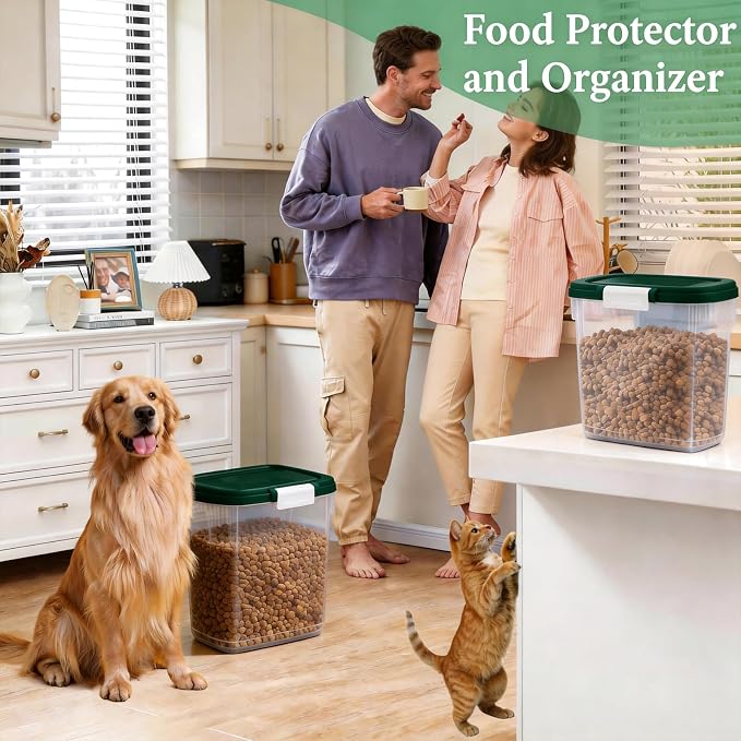 Airtight Dog Cat Food Storage Container 10 Lbs, Slim Tall Pet Food Bin | Pet Food Treat Container with Lid, Scoop and Cup, Clear Plastic Dry Food Storage Bin for Dog, Cat, Bird Seed, Kibble, Pellet