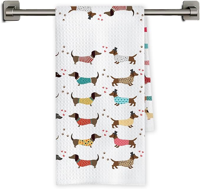 Chicimln Colorful Dachshund Kitchen Towels, Dachshund Gifts for Women Men Decorative Hand Towels for Bathroom, Weiner Dog Lover Gifts Dish Tea Towel Drying Cloth for Kitchen Decor, 16x24 Inch
