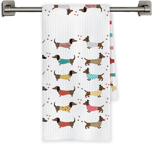 Chicimln Colorful Dachshund Kitchen Towels, Dachshund Gifts for Women Men Decorative Hand Towels for Bathroom, Weiner Dog Lover Gifts Dish Tea Towel Drying Cloth for Kitchen Decor, 16x24 Inch
