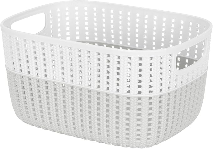 Simplify 2 Pack 2 Tone Sailor Knot Plastic Storage Tote | Decorative Basket | Closet Organization | De-clutter | Accessories | Toys | Bathroom Organization | Medium | Heather Grey