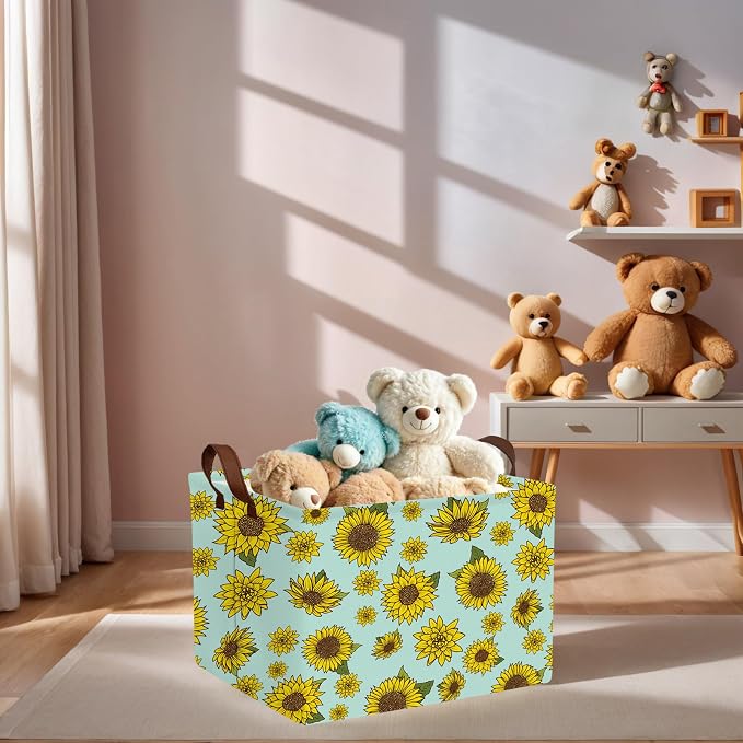 Cute Rectangle Storage Basket, Sunflower | Gift Basket Collapsible, Toy Bin, Nursery Playroom Bedroom Decor, Baby Child