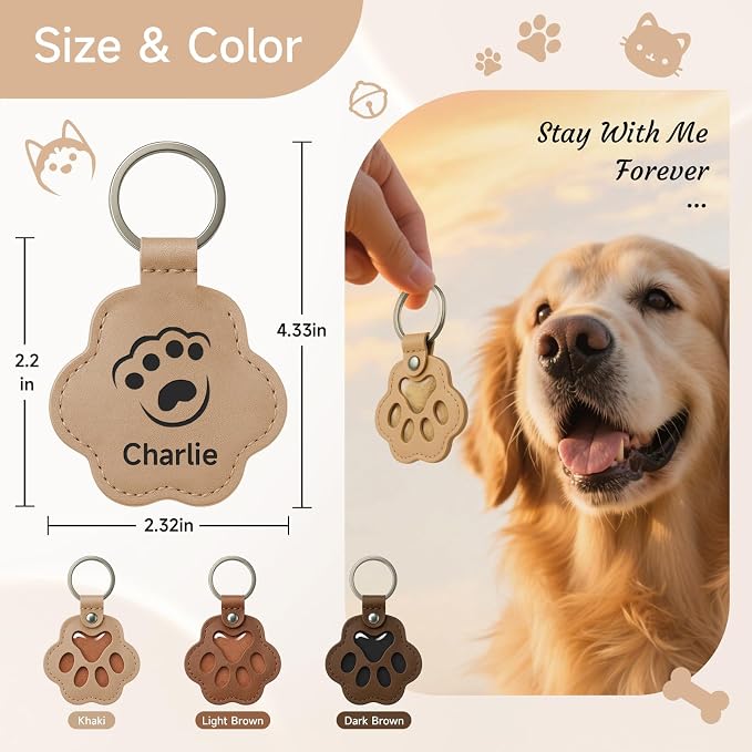 Personalized Pet Memorial Gifts for Dogs - Custom Name Paw-Shaped Leather Keychain, Refillable Keepsake for Bag or Key