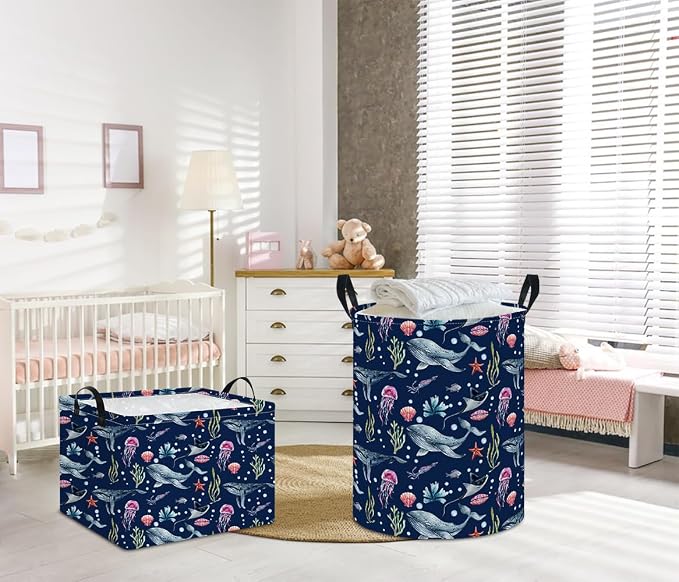 NTAOHAMPER Rectangular Storage Basket Empty,Storage Bin with Handles,Room Decor,Gift Basket,Book Box(Watercolor Ocean)