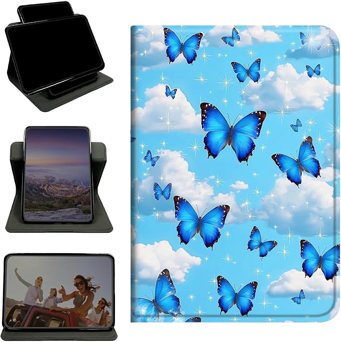 Case for Samsung Tab A11 8.7" 2025/Galaxy Tab A9 8.7" 2023, 360 Degree Rotating Stand with Multi-Angle Vertical & Horizontal Viewing Shockproof Shell for Men, Blue Butterfly White Cloud