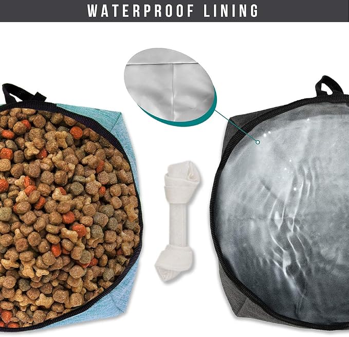PetAmi Travel Dog Food Bag with 2 Collapsible Bowls Waterproof Dog Kibble Storage & Foldable Food Water Bowls for Dogs & Cats, Hiking & Camping (Sea Blue, Grey)