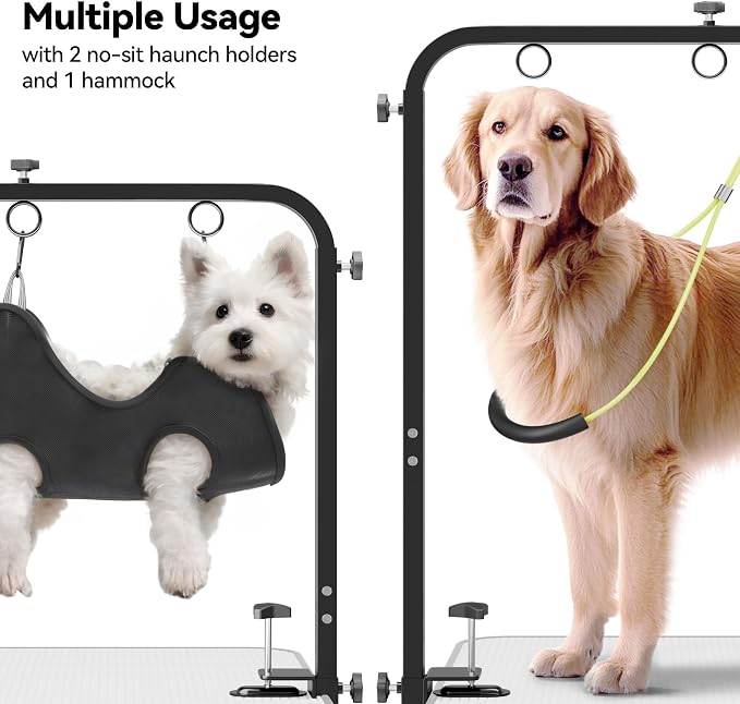 Dog Grooming Arm for Table, 42" H, 27-39" W with Hammock & 2 No-Sit Loops | Adujustable, Heavy Duty, Portable Pet Grooming Station with clamp for Nail Trimming, Cats & Dogs at Home