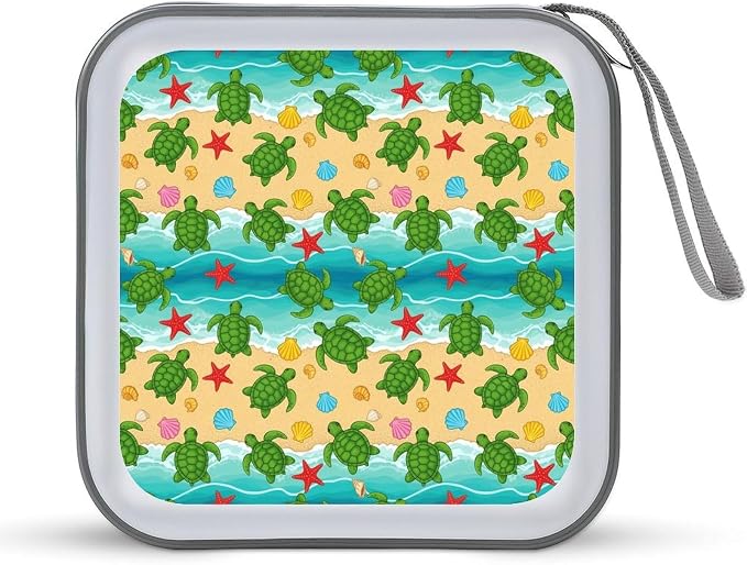 40-Disc CD/DVD Protective Case Beach Ocean Cute Turtle, Hard Plastic Binder with Zipper, Portable Storage Organizer for Travel Office
