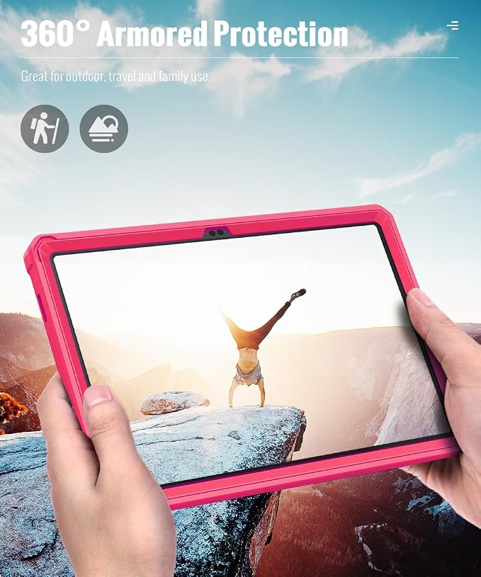 MoKo Shockproof Case Fit Samsung Galaxy Tab A11+ Plus/ A9+ 11 Inch | Full Body Rugged Stand Back Cover with Built-in Screen Protector for Galaxy Tab A11+/ A9+ Tablet, Paradise Pink