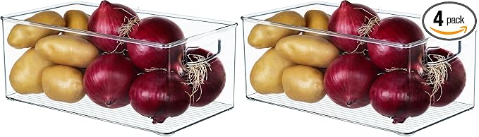 Hudgan 4 Pack Straight Sides Stackable Pantry Organizer Bins for Home Edit - 13.5''L x 7.5''W x 5.5''H