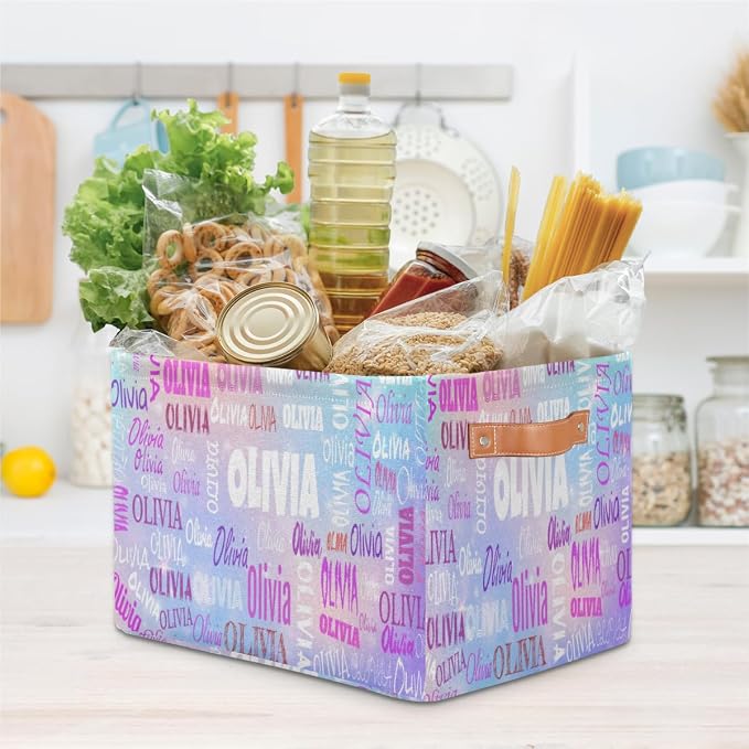 Personalized Name Storage Basket,Light Blue Purple Colorful Galaxy | Organizing Boys Girls Pets Toys Closet Shelf Clothes Books