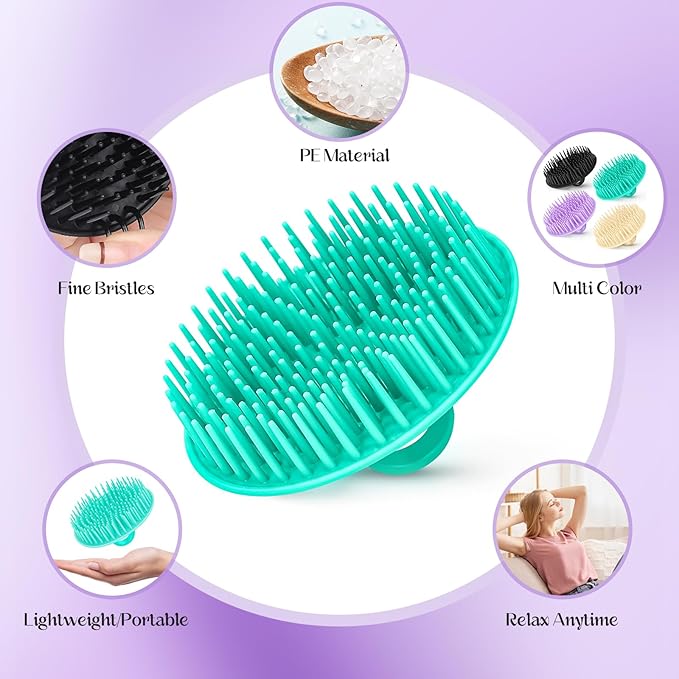 4Pack Hair Scalp Exfoliator Brush Dandruff Cleaning Brush, Flexible Scalp Massager, Shower Shampoo Brush for Home, Office, Travel and Pets-BBTL
