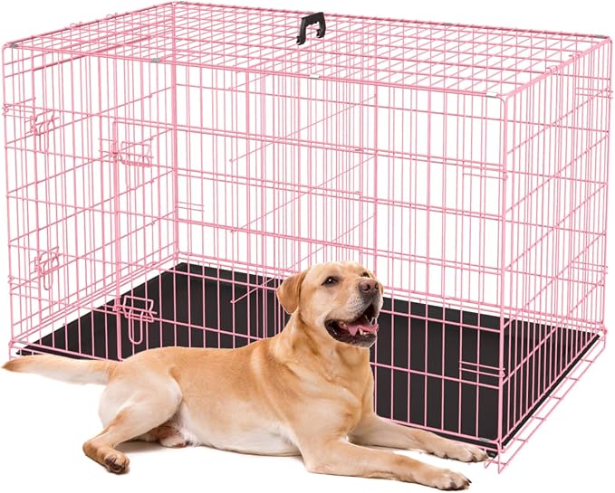 BestPet | Dog Crate | 36" | Pink | Foldable Metal Kennel with Double Doors | Secure Slide-Bolt Latches, Leakproof Tray | Portable Dog Cage for Medium Sized Breeds | for Travel, Indoor & Outdoor Use