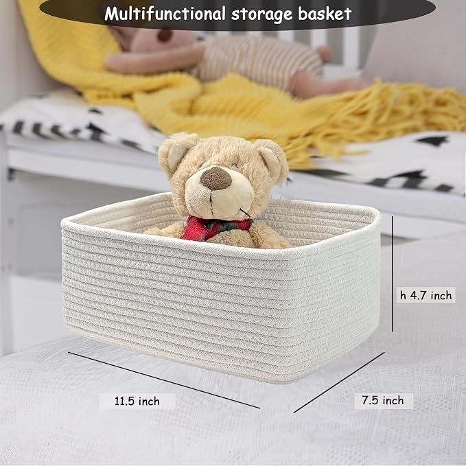 COMFY HOMI 11.5"x7.5"x4.7" Storage Baskets for Organizing | Cotton Rope Woven Basket | Toy Storage Bin Box | Basket for Shelves, Closet Organizer Bin, Decorative Closet Shelf, 3 Pack,