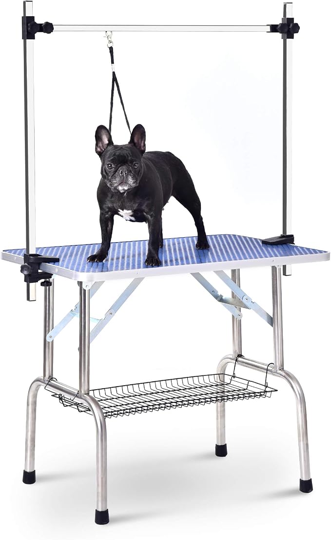 Professional 46" Adjustable Pet Grooming Table Heavy Duty with Arm & Nosse & Mesh Tray for Large Dog Cat Shower Table Bath Station, Maximum Capacity Up to 330 LBS (46 inch)