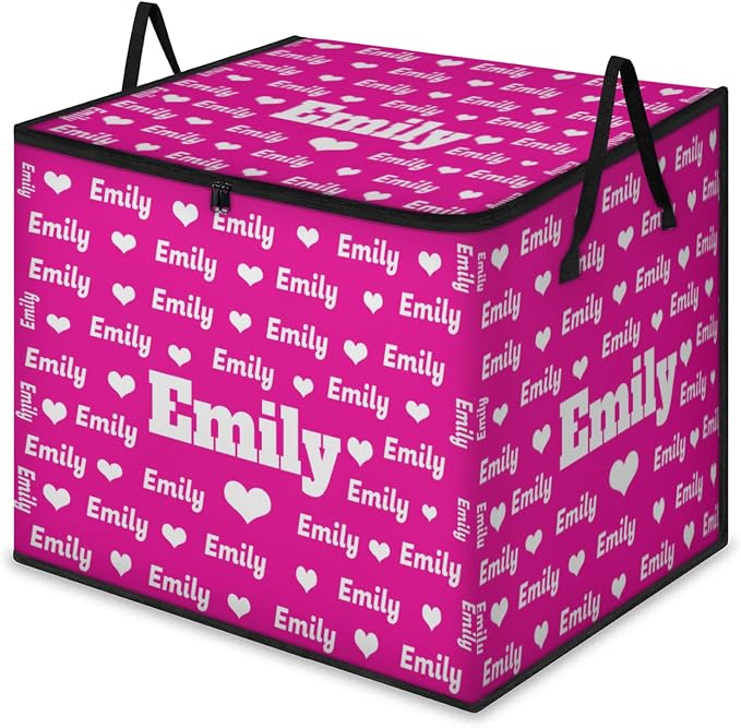 Custom Storage Baskets Cubes for Home with Name, Rosy Pink Background Love Hearts Large Foldable Organizer Collapsible Storage Bins for Home Blanket Comforters Clothes Closet Nursery