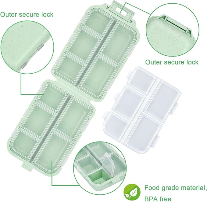 Green Foldable Pill Organizer with 189 Labels - Travel Medicine Kit (1 Pack)