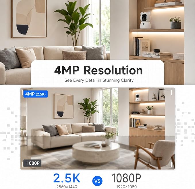 2.5K Indoor Security Camera, Non-Subscription AI Person/Pet/Cry Detection, 4MP Pet/Dog/Cat/Baby Camera, 2-Way Audio for Home Security, Siren, Night Vision, 4pack