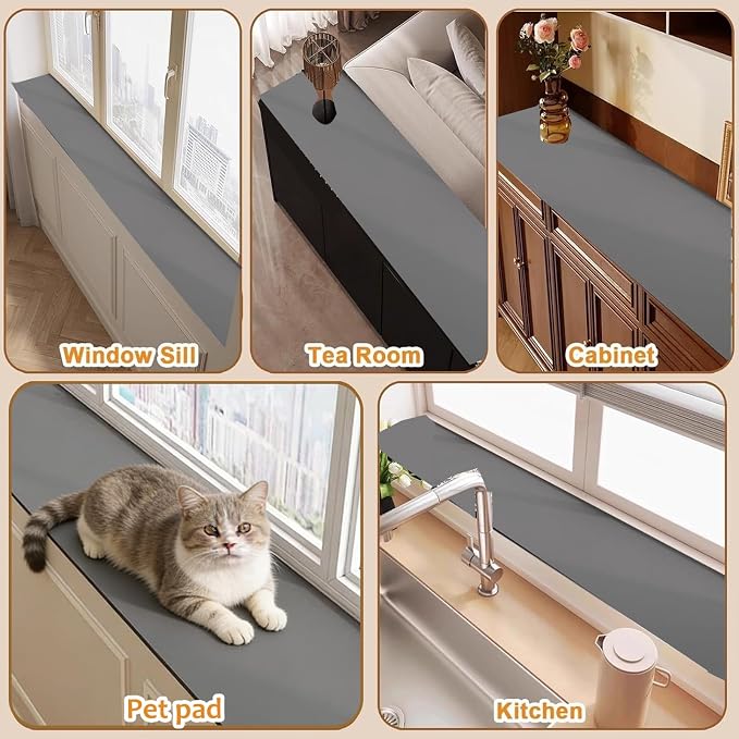 Cut-to-fit Narrow Window Sill Mat,Absorbent Window Sill Cushion Pad Non-Slip Backing,Customizable Decorative Window Sill Protector Cover for Dog Cat Pets(23.6" L x 19.6" W, Flower A)