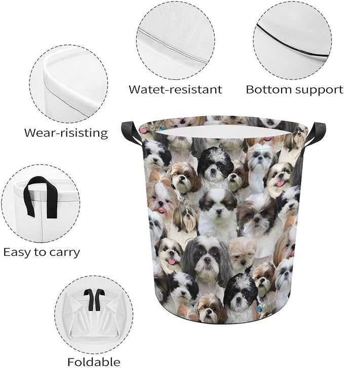 Cute Shih Tzu Print Laundry Basket Foldable With Handles, Funny Shih Tzu Dog Tote Bag, Oxford Cloth Shih Tzu Laundry Hamper Clothes Storage Bucket For Bathroom Laundry Bedroom