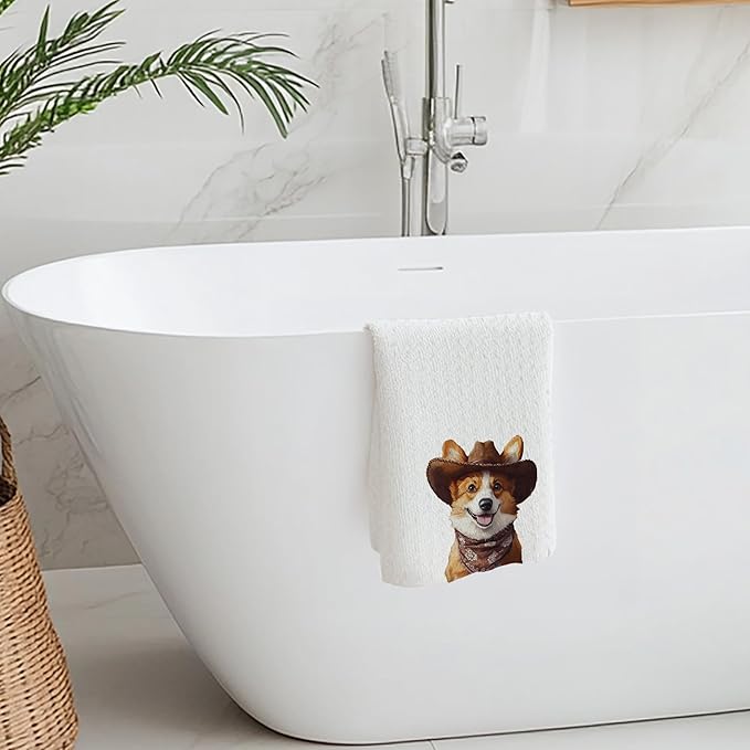 Cabana Bro Corgi Gifts Kitchen Towels, Corgi Gifts for Women Decorative Hand Towels for Bathroom, Vintage Funny Western Cowboy Puppy Dish Tea Towels for Kitchen, 16x24 Inch
