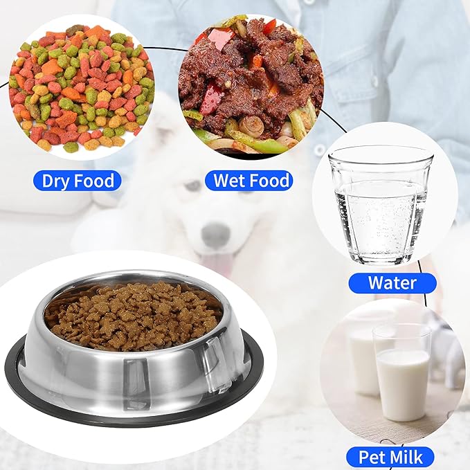 2 Pack Stainless Steel Dog Bowls with Rubber Bottom, Anti-Slip Heavy Duty Premium Quality Pets Feeder Bowls for Dogs and Cats and More (2Cup / 16oz)