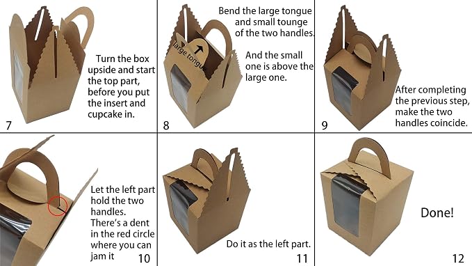 25 Pcs Single White Cupcakes Containers Gift Boxes with Window Inserts Handle for Wedding Candy Boxes (25P-Handle-Brown)
