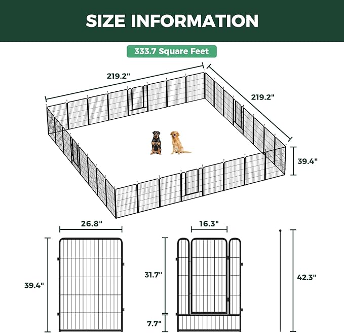 FXW Rollick Dog Playpen, Indoor, Yard & RV Camping, 40" H, 32 Panels | Easy setup, Heavy-duty, DIY layouts, for Medium & Large Dogs, Patented