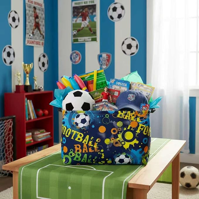 Large Kids Basket Foldable Nursery Baby Storage Bin Collapsible Box Organizer Bedroom Decor (Graffiti Soccer)