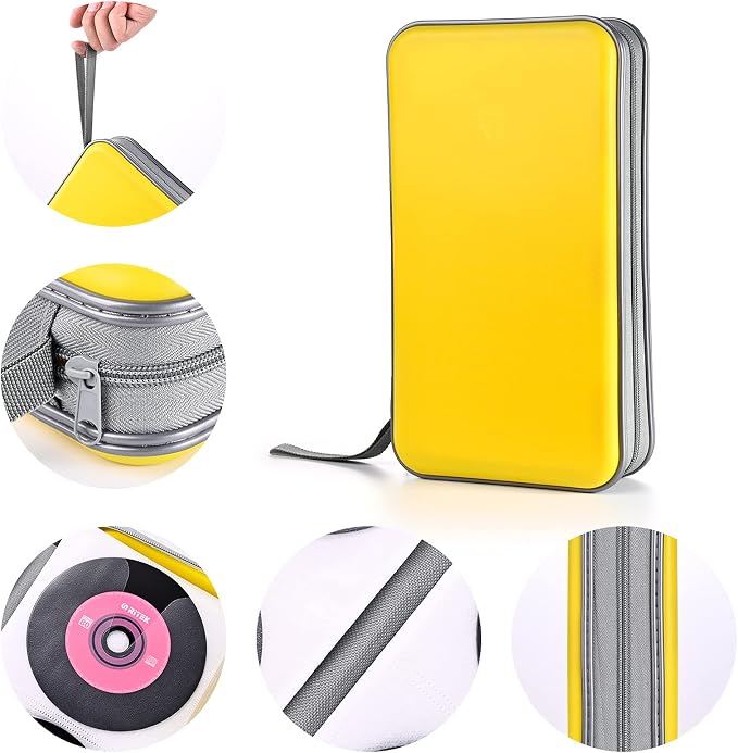 UENTIP 96 Capacity CD Case,Portable DVD Hard Plastic Case Holder CD Organizer Wallet Protective DVD Storage (96, Yellow) | CD DVD Storage,Zipper Closure,Scratch-Resistant Sleeves,Stay Away Dust and Damp,Storage Music Video Gaming Discs Blu-ray