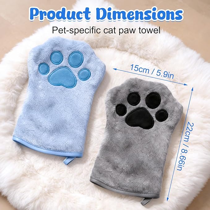 Paw Bathing Towel for Cats Puppy, Reusable Absorbent Quick-Dry Pet Grooming Towel, Soft Bath Mitt for Dirt Odor Removal, Daily Care and Travel, for Dogs & Cats (Grey)