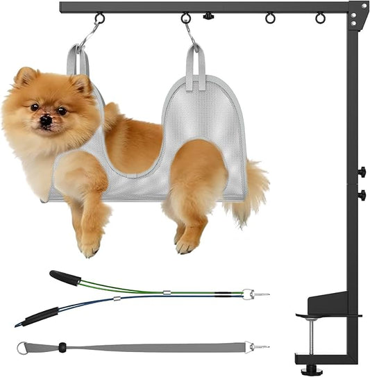 Portable Dog Grooming Arm for Grooming Table, Adjustable 25"-36", Hanging Harness for Nail Trimming with Hammock Kit for Small to Medium Dogs at Home or Salon