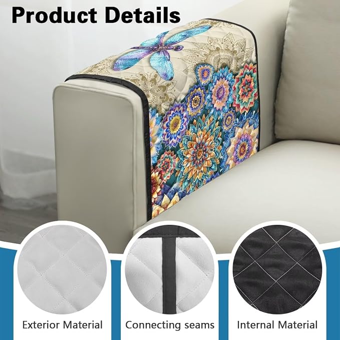 Dragonfly Pattern Chair Arm Protectors with 2 Pockets Stretch Couch Armrest Cover,Arm Rest Covers for Sofa,Dustproof Soft Armchair Covers for Arms Wasahble Sofa Arm Slipcover