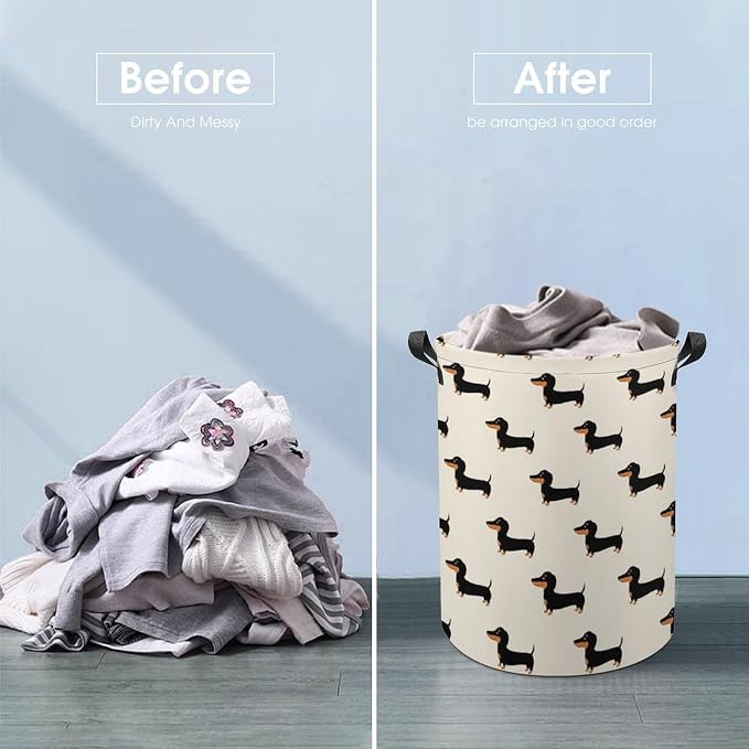 Collapsible Storage Hamper with Handles Doxie Dachshund Weiner Dog Pet, Waterproof Laundry Basket for Clothing, Toys, and Bathroom Use