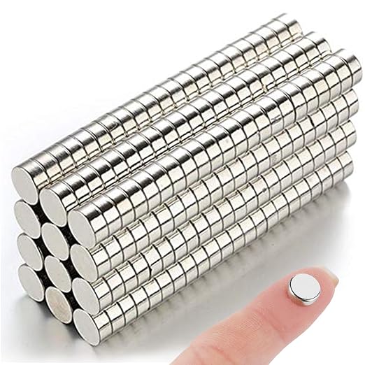 DIYMAG 100Pcs Small Refrigerator Magnets, 8x3mm Round Rare Earth Magnet | Mini Tiny Neodymium Magnets for Crafts, Premium Brushed Nickel Fridge, Office Come with Storage Case