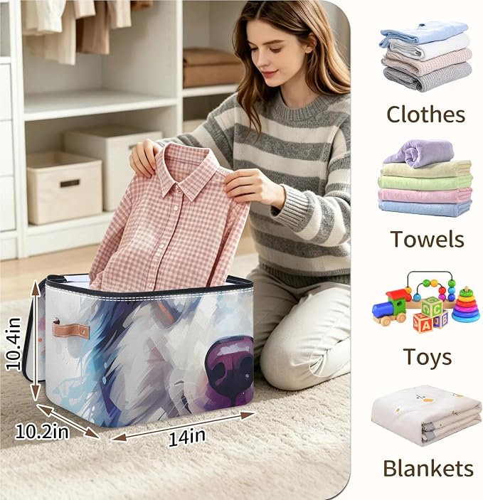 Husky Dog Foldable Storage Bin with Lid Zipper | Closet Shelf Organizer, Boxes, Basket Containers for Home, Lidded Storage Cube for Bedroom, Waterproof, with Handles