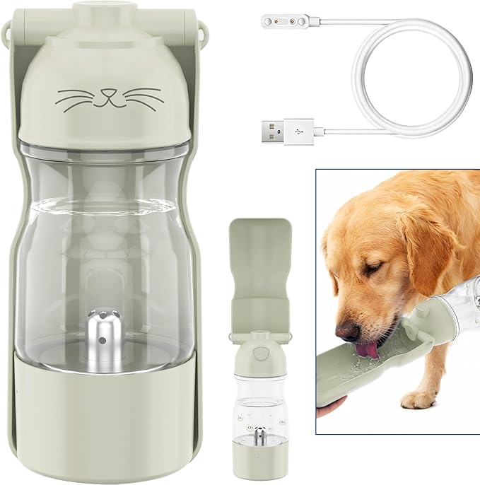 Amerisun Portable Dog Water Bottle with Ozone Purification - Active Oxygen Puppy Water Bowl & Dispenser for Travel, Improves Taste and Boosts Immunity for Pet Health Care Water Bottle (White)