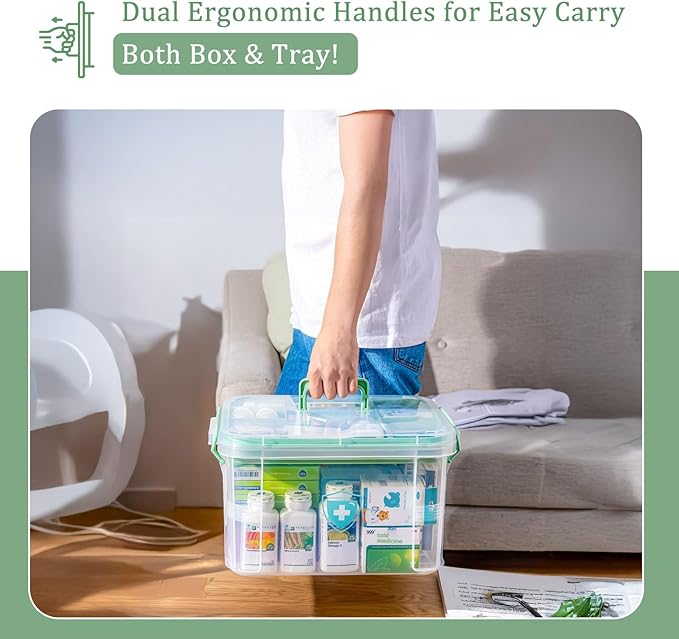 ANYPROLUS 15QT Clear Medicine Organizer Box with Handle, Plastic Medicine Container with Tray First Aid Box Empty, Thickened Medicine Storage Organizer Multipurpose Medication Organizer Storage