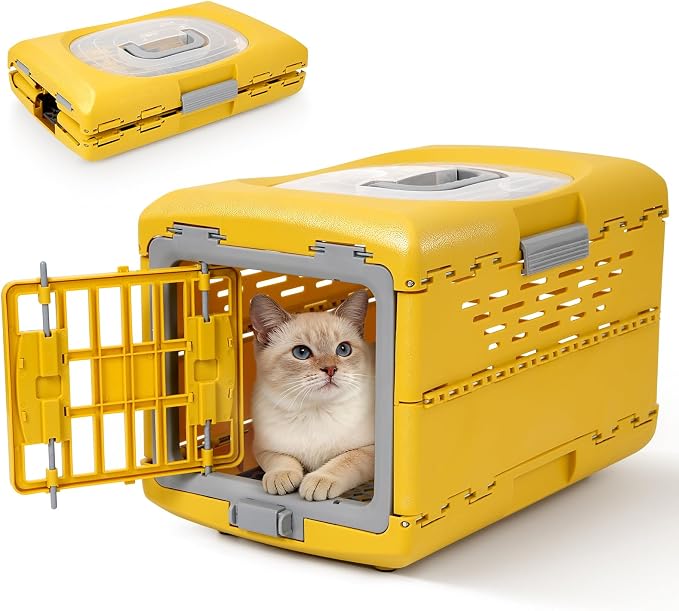 Collapsible Pet Carrier for Cat, Plastic Cat Carrier Hard for Travel | 360° Airflow, Secure Lock, Pet Crate Up to 13 LBS, Fit for Camping & Vet Visits, 18.9" L x 11.8" W x 12.6" H