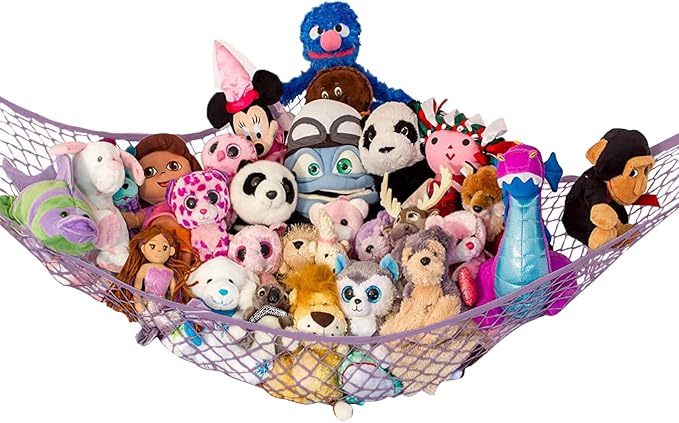 Large Stuffed Animal Storage Hammock 1 Pack | Holds 12 lbs | Corner Stuffed Animal Organizer | Plushie Net for Stuffed Animals | Stuffy Storage, Cute Bedroom, Room Decor | Pastel Purple