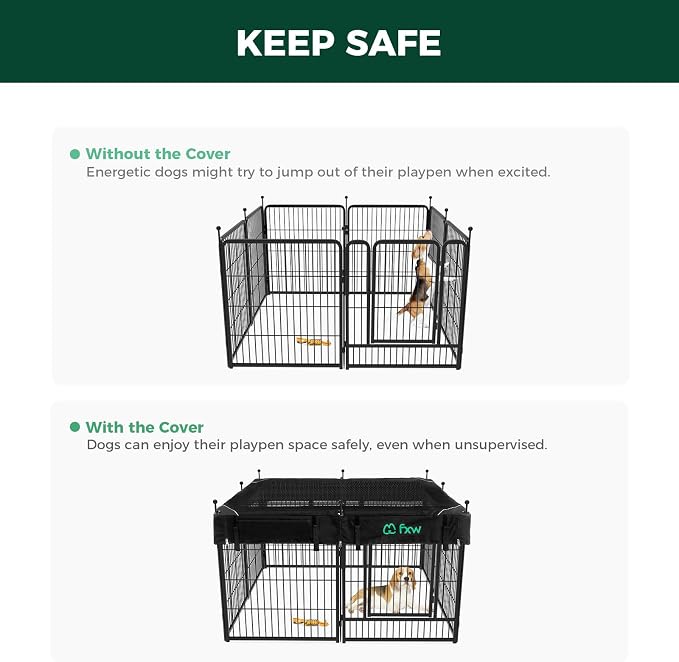 FXW Rollick Dog Playpen with Mesh Top Cover, 32"H, 8 Panels | Heavy-Duty & Easy setup Play Area, Helps Deter Jump-Outs, Indoor Use, For Small & Medium Dogs, Patented