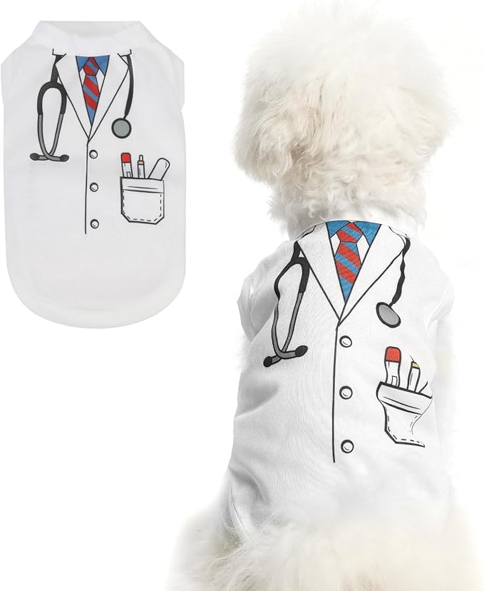 BINGPET Cute Doctor Costume Dog T-Shirt, Breathable Sleeveless Tank Top Vest & Sweatshirt for Small Medium Dogs(Chest Girth 15in)