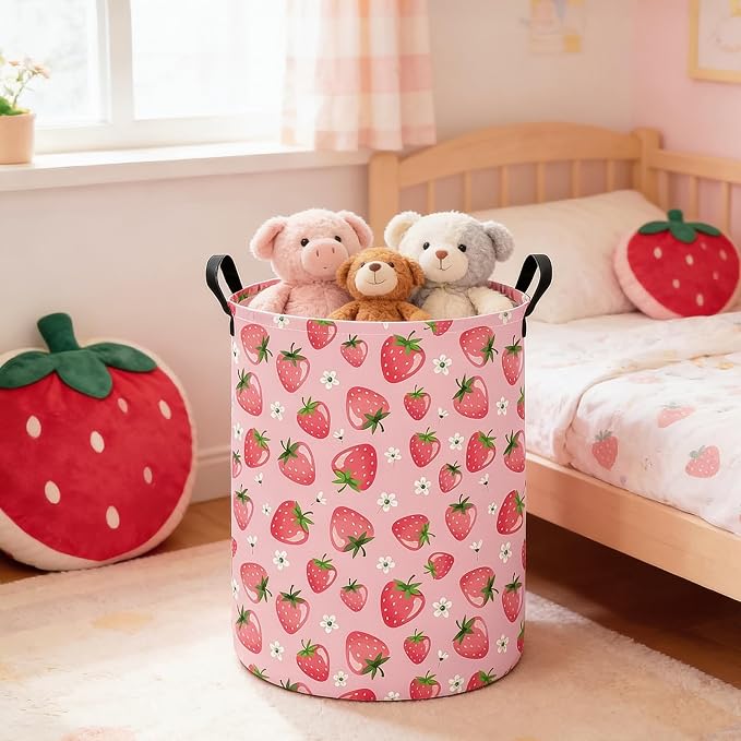 Strawberry Storage Bin Foldable Nursery Organizer Basket | Foldable with Waterproof PE Coating Organizer Bin for Kids Boys and Girls,Office,Bedroom,Clothes