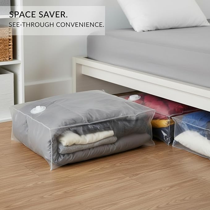 Clear Vacuum Storage Bags with Valve, Reusable Compression Saver for Bedding & Clothes, Space Saving Organizer (1 Pack)