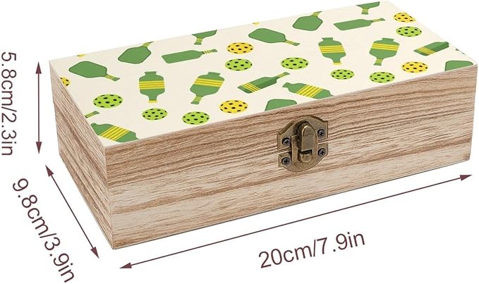 Wooden Keepsake Gift Box with Hinged Lid Small Jewelry Organizer | Pickleball Sports Green Memory Storage Decorative Boxes, for Photos, Letters