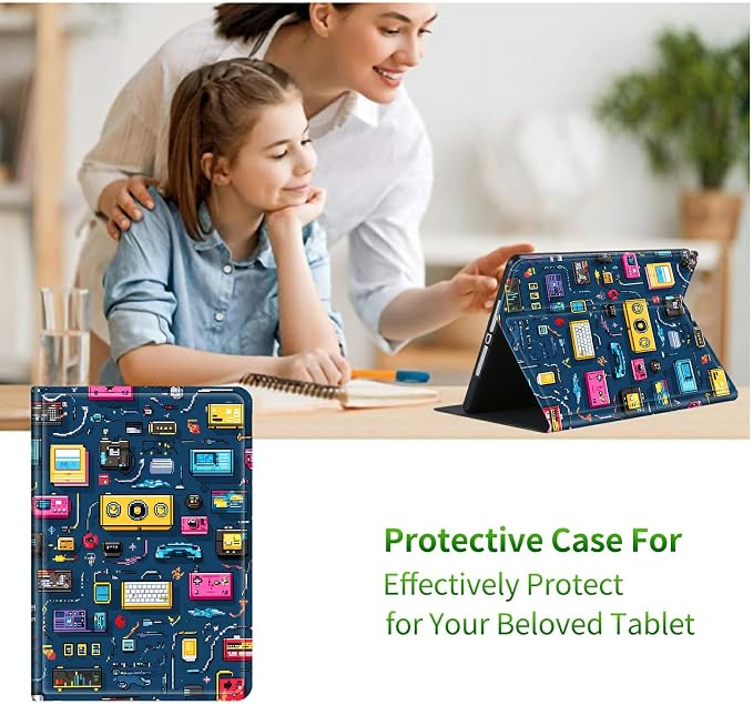 Case for Samsung Galaxy Tab A8 10.5" 2022 Model (SM-X200/X205/X207) | Slim Leather Smart Cover with Multi-Angle Anti-Slip Stand [Auto Wake/Sleep] Shell for Women Men - Retro Radio
