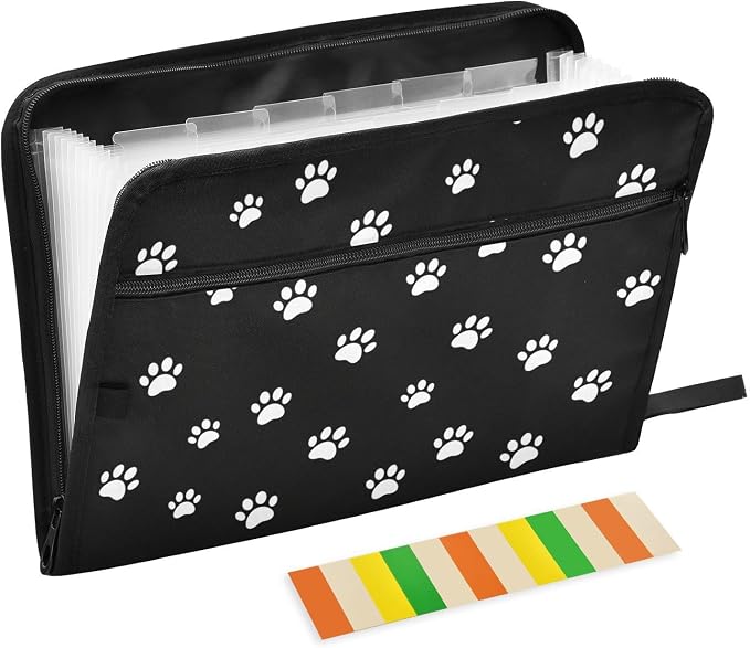13 Pocket Zipper Expanding File Folder A4 Dog Paw Print | Accordion File Organizer with Front Pouch A4 Letter Size Portable Folders for Documents Receipt School Office Supplies