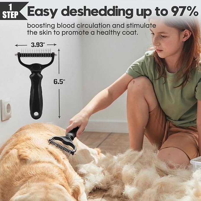 Bonteck Dog Slicker Brush for Dogs Grooming Kit 4PCS | Large Dog Brush for Goldendoodles Poodles Doodles | Long Pin Haired Brush | Poodle Brushes and Comb (Black)