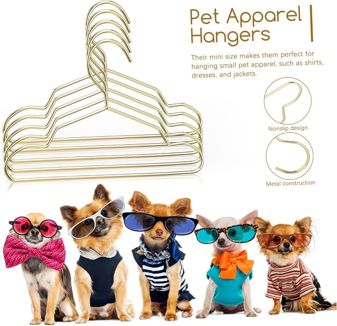 ERINGOGO 10Pcs Mini Dog Apparel Hangers Stylish Metal Clothes Hangers for Pets Closet Organizer Nonslip Design Durable and Space Saving